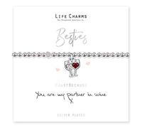 Life Charms Silver Bracelet - 'Partners in Wine' - Gorgeous Wine Glass Charms on a Stretch Beaded Band