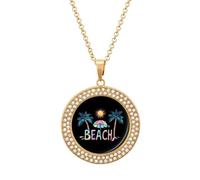 Life Cute Beach Women's Necklaces Lightweight Round Alloy Pendant Diamond Necklace Ladies Jewelry Gift Golden-style