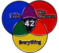 Life Everything The Universe Enamel Pin Collar Pin Crossed Circle Backpack Brooch Jacket Hat Jewelry Accessory, Metal, no gemstone