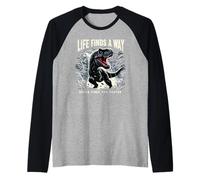 Life Finds A Way Death Finds You Faster T Rex Dinosaur Pun Raglan Baseball Tee