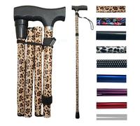 Life Folding Walking Stick for Women & Men - Lightweight Adjustable Aluminium Cane (84-94cm) with Ergonomic Handle, Wrist Strap & Non-Slip Rubber Tip - Travel Foldable Mobility Aid (Brown Leopard)