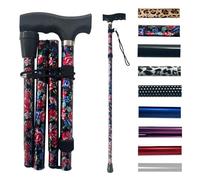 Life Folding Walking Stick for Women & Men - Lightweight Adjustable Aluminium Cane (84-94cm) with Ergonomic Handle, Wrist Strap & Non-Slip Rubber Tip - Travel Foldable Mobility Aid (Black Floral)