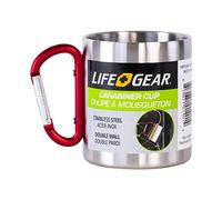 Life+Gear Stainless Steel Double Walled Mug with Carabiner Handle - Portable Rockclimbing, Hiking, Backpacking or Camping Travel Cup 10 oz