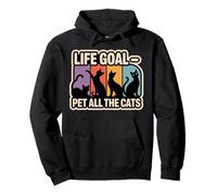 Life Goal Pet All The Cats Funny Retro Cat Lover Pullover Hoodie