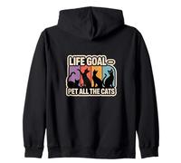 Life Goal Pet All The Cats Funny Retro Cat Lover Zip Hoodie