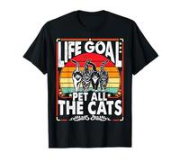 Life Goal Pet All The Cats Funny Sarcastic Humor Cat Lover T-Shirt