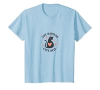 Life Happens Cats Help - Adorable Pet Lover T-Shirt, Kids, Baby Blue, 12 Years
