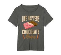 Life Happens Chocolate Helps Choco Cocoa Sweets Chocoholic T-Shirt, Women's Plus, Asphalt Grey, 1X