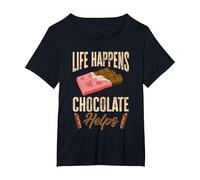 Life Happens Chocolate Helps Choco Cocoa Sweets Chocoholic T-Shirt, Women's Plus, Black, 1X