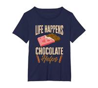 Life Happens Chocolate Helps Choco Cocoa Sweets Chocoholic T-Shirt, Women's Plus, Navy Blue, 1X