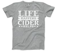 Life Happens Cider Helps Men's Unisex T-Shirt - Funny Drink Cider Drinker English Cider Lover Bottle Brewer - M Grey