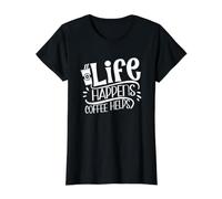 Life Happens Coffee Helps Caffeine Addict Funny Value Graphic T-Shirt, Women, Black, S