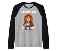 Life Happens Coffee Helps Tired Sleepy Lion Nap Lover Quote Raglan Baseball Tee