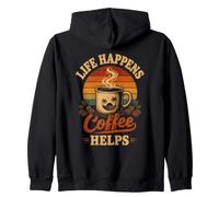 Life Happens Coffee Helps Vintage Sunset Design Zip Hoodie