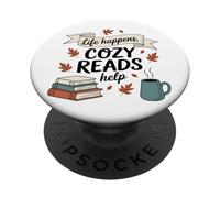 Life Happens, Cozy Reads Helps Fall Autumn Books Coffee PopSockets Adhesive PopGrip