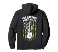 Life Happens Music Helps Patriotic Guitar Camo Musician Pullover Hoodie
