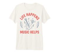 Life Happens Music Helps Retro Doodle Guitar Premium T-Shirt