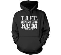 Life Happens Rum Helps Unisex Hoodie - Black Large