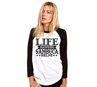 Life Happens Sambuca Helps Women's Baseball Top - White/Black Large