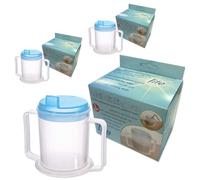 LIFE Healthcare Adult Drinking Cups - Set of 3 x 300ml Spill-Proof Two Handled Cups for Elderly & Disabled - Non-BPA Plastic Beakers - Dishwasher Safe Reusable Cups for Adults