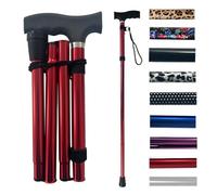 Life Healthcare Folding Walking Stick-Adjustable Height Lightweight Aluminium Cane for Elderly Disabled Men & Women-Non-Slip Rubber Tip Ergonomic Handle & Travel-Friendly Design (Red)
