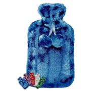 Fur Cover Hot Water Bottle with Pom Poms
