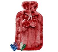 LIFE Healthcare Large Hot Water Bottle with Cosy Fur Cover and Pom Poms. 1.8 Litre Capacity Relieves Body Aches and Pains