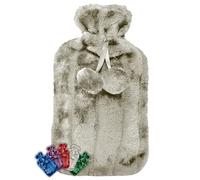 LIFE Healthcare Large Hot Water Bottle with Cosy Fur Cover and Pom Poms. 1.8 Litre Capacity Relieves Body Aches and Pains