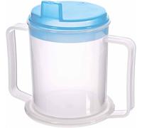 Life Healthcare Plastic Drinking Cup for Elderly & Disabled Adults with Anti-Splash Spout & Travel Lid, Straw Compatible, Microwave & Dishwasher Safe Mug for Dementia, Arthritis & Care Use 300ml