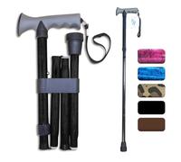 Life Healthcare Walking Stick Comfort Gel Handle For Arthritis, For Elderly,Disabled, Folding Adjustable Height, Plain Black, Right Or Left Handed, With Non-Slip Rubber Tip, Wrist Strap, Lightweight