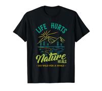Life Hurts Nature Heals Nature Lover Inspirational Quotes Value Graphic T-Shirt, Men, Black, XL