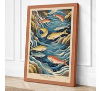 Life in the Stream Japandi Canvas Wall Art Print 24x16 Inch (61 x 41 cm)