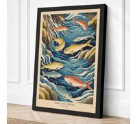 Life in the Stream Japandi Canvas Wall Art Print 30x20 Inch (76 x 51 cm)