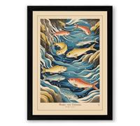 Life in the Stream Japandi Framed Wall Art Print A3 (42×29.7cm) Black, Wall Decor for Living Room, Bedroom, Office & Home, Ready to Hang, Art Gift