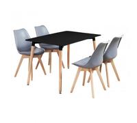 Life Interiors 5Pcs Dining Set - A Black Halo Dining Table & Set Of 4 Grey Lorenzo Tulip Chairs With Padded Seat