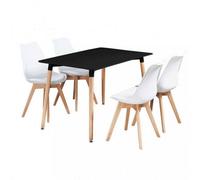 Life Interiors 5Pcs Dining Set - A Black Halo Dining Table & Set Of 4 White Lorenzo Tulip Chairs With Padded Seat