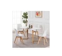 Life Interiors Dallas Lorenzo Dining Set - A White Rectangular Wooden Dining Table And Set Of 4 Plastic Dining Chairs With Padded Cushions - White, White