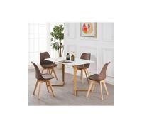 Life Interiors 5PCs Dining Set - a Dallas Dining Table & Set of 4 Lorenzo Tulip chairs with Padded Seat in Brown Life Interiors Brown