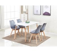 Life Interiors 5Pcs Dining Set - A Halo Dining Table & Set Of 4 Lorenzo Tulip Chairs With Padded Seat In Grey Grey