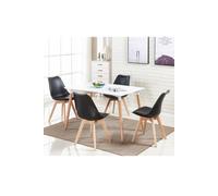 Life Interiors 5Pcs Dining Set - A Halo Dining Table & Set Of 4 Lorenzo Tulip Chairs With Padded Seat In Black Black