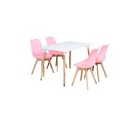 Life Interiors 5Pcs Dining Set - A Halo Dining Table & Set Of 4 Lorenzo Tulip Chairs With Padded Seat In Pink Pink