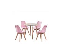 5PCs Dining Set - a Round Dining Table & Set of 4 Lorenzo Tulip chairs with Padded Seat Life Interiors Pink One Size