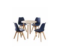 5PCs Dining Set - a Round Dining Table & Set of 4 Lorenzo Tulip chairs with Padded Seat Life Interiors Blue One Size