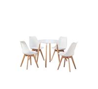 5PCs Dining Set - a Round Dining Table & Set of 4 Lorenzo Tulip chairs with Padded Seat Life Interiors White One Size