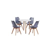 Life Interiors 5Pcs Dining Set - A Round Dining Table & Set Of 4 Lorenzo Tulip Chairs With Padded Seat In Grey Grey