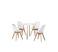 5PCs Dining Set - a Round Dining Table & Set of 4 Lorenzo Tulip chairs with Padded Seat Life Interiors White One Size