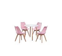Life Interiors Halo Lorenzo Dining Set - A White Round Wooden Dining Table And Set Of 4 Plastic Dining Chairs With Padded Cushions - Pink, Pink