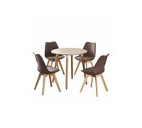 5PCs Dining Set - a Round Dining Table & Set of 4 Lorenzo Tulip chairs with Padded Seat Life Interiors Brown One Size