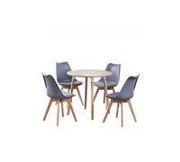 Life Interiors 5Pcs Dining Set - A Round Dining Table & Set Of 4 Lorenzo Tulip Chairs With Padded Seat In Grey Grey One Size