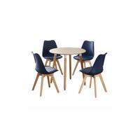 5PCs Dining Set - a Round Dining Table & Set of 4 Lorenzo Tulip chairs with Padded Seat Life Interiors Blue One Size